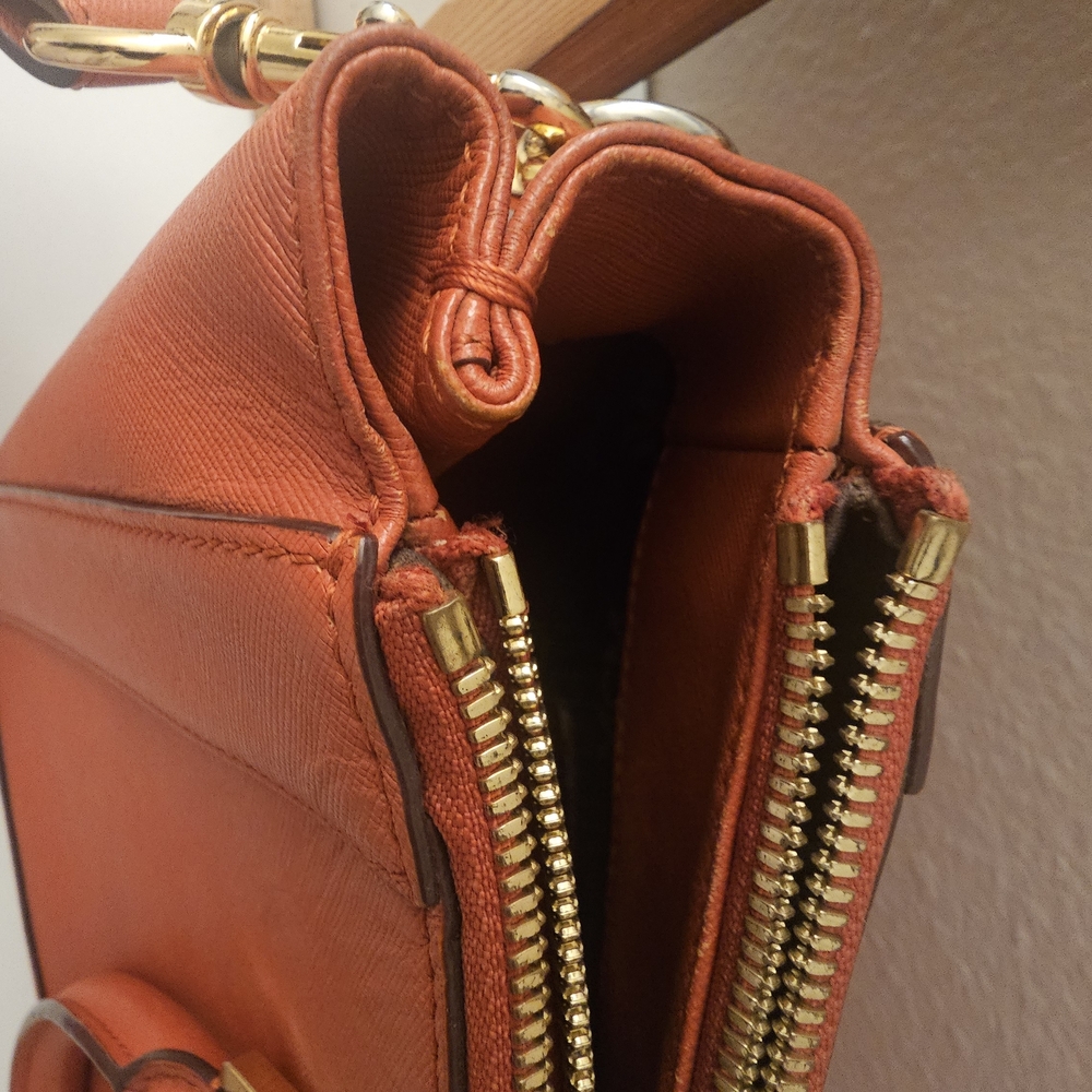 MCM Orange Satchel with Gold Accents - Picture 4 of 14